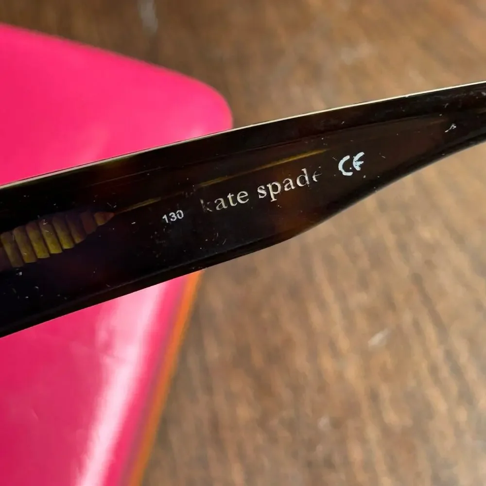 Kate Spade Tortoise Lucite Rectangle Sun Glasses Floral Temples FREDA